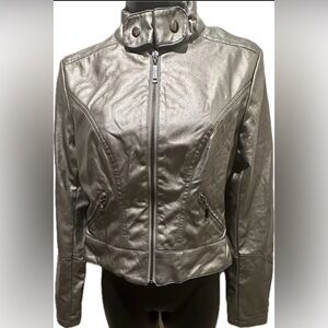 Therapy Metallic Silver Leather Jacket